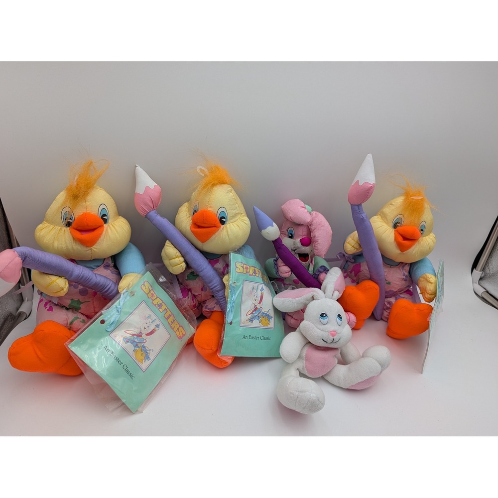 Trendmasters Spatters Plush Easter Chick Bunny Yellow Pink 1993 Lot
